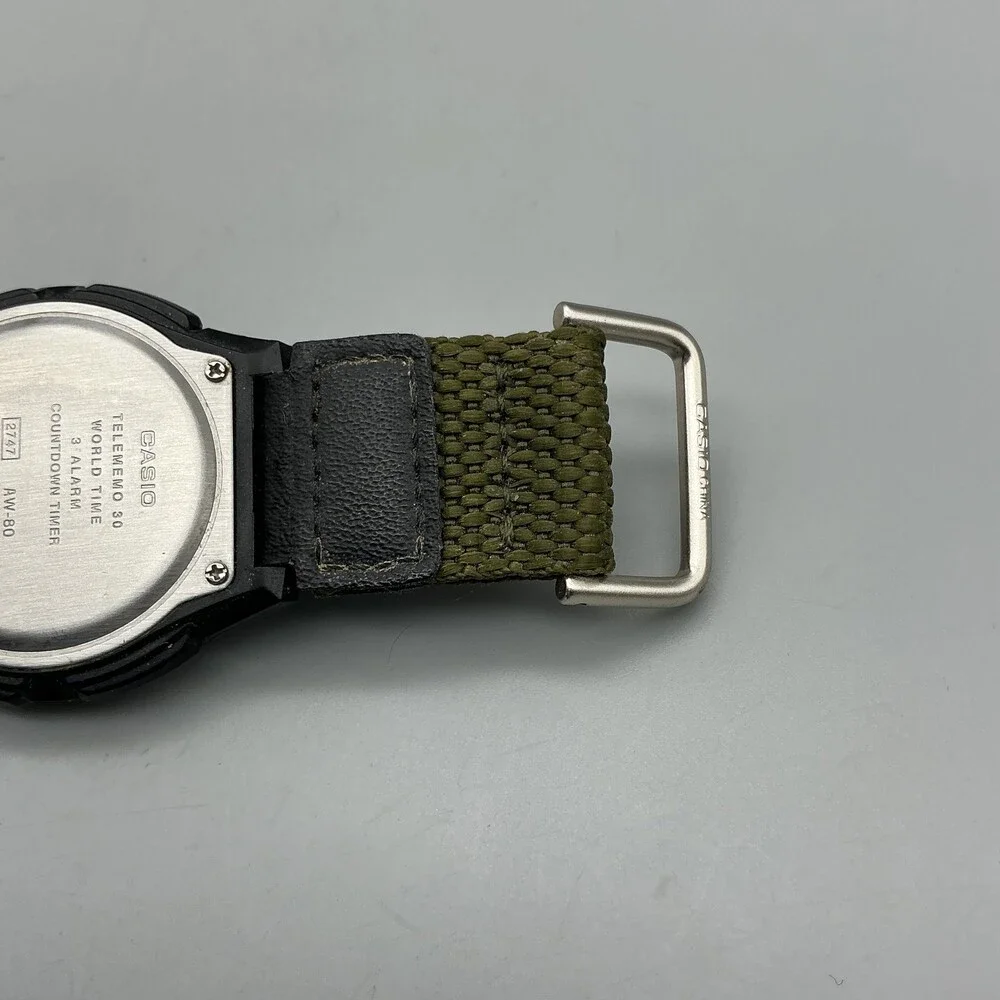 Casio 2747 AW-80 Mens Watch 40mm Beige Dial Green Telememo 30 Illuminator